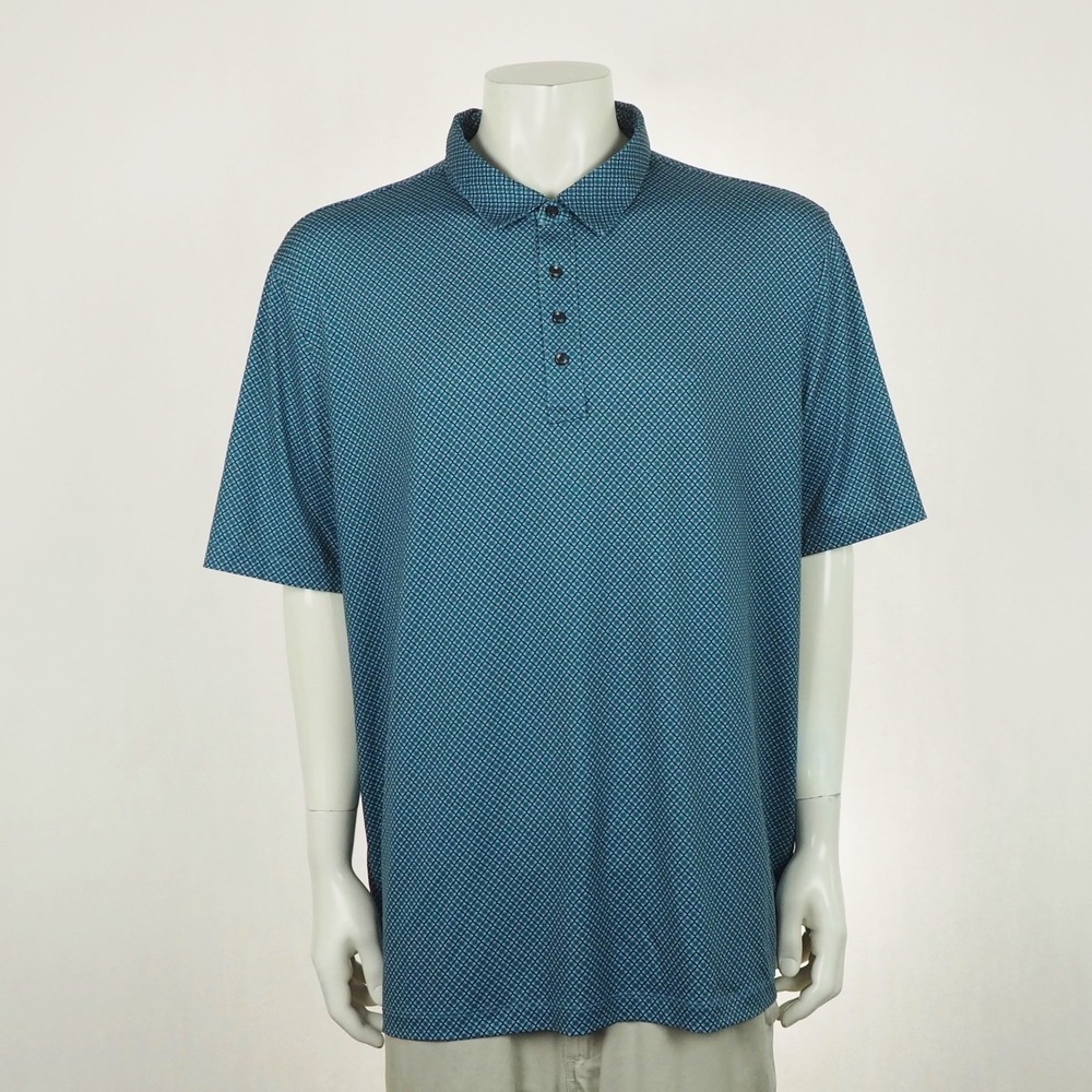 7 Diamonds Golf Polo Shirt Mens 2XL XXL Blue Floral Geometric Print Performance